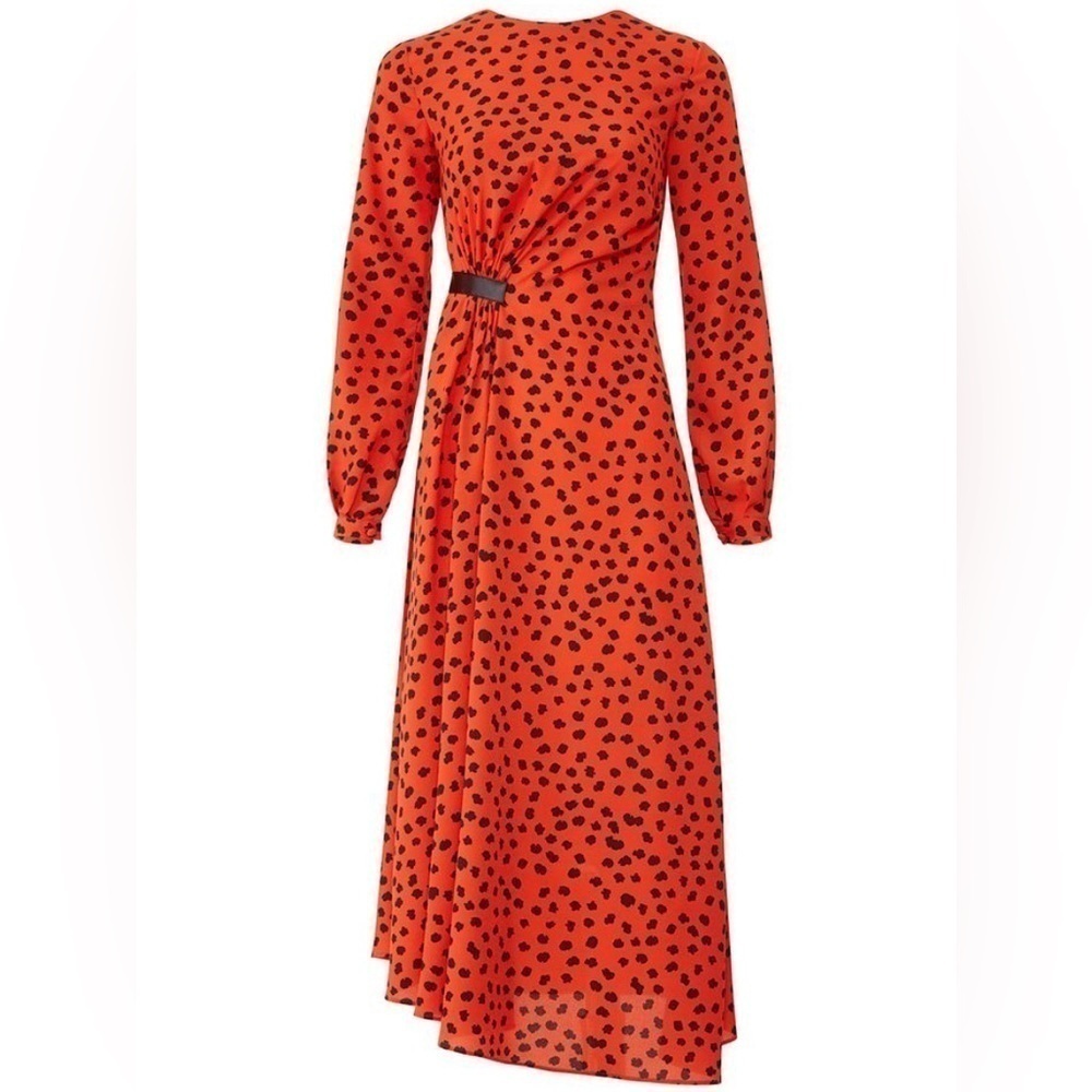 Hunter Bell Lawton Polka Dot Dress Long Sleeve size 0 Orange and Black MIDI GUC